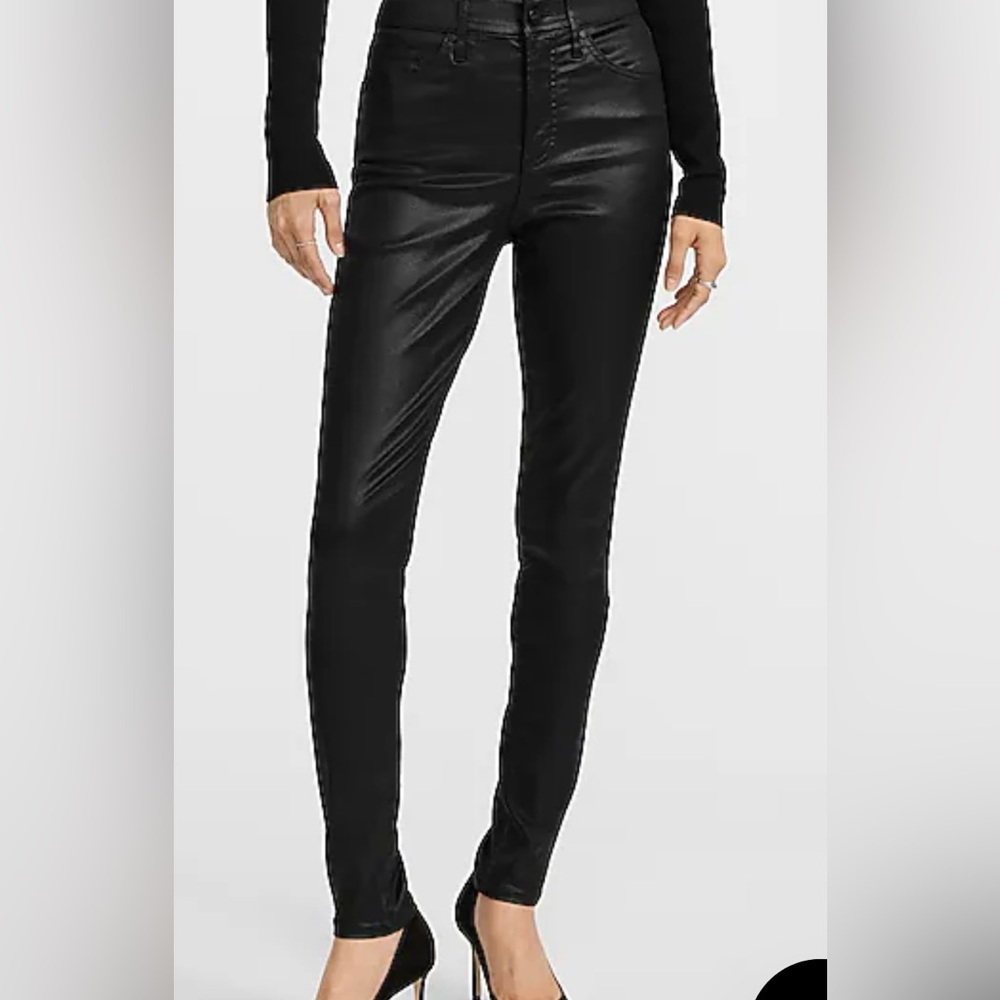 Express High Rise Stretch Black Coated Skinny Jeans Size 8R